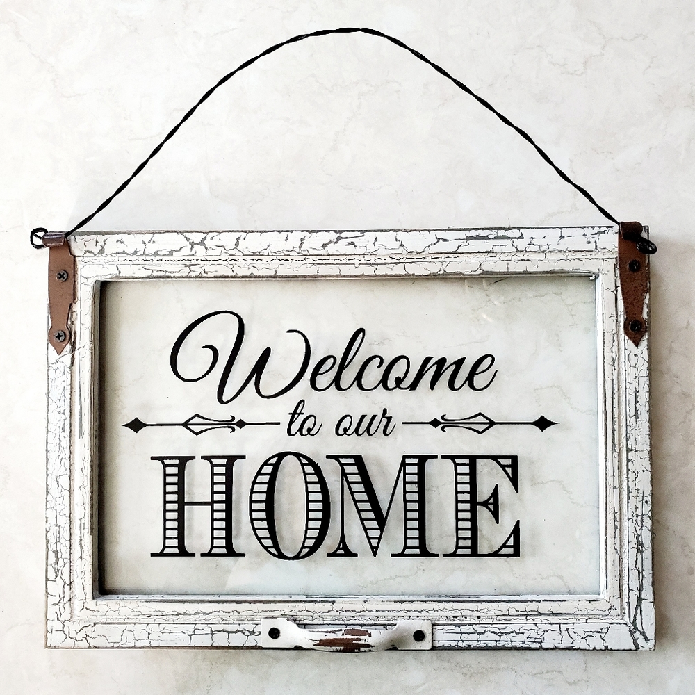 Hanging Glass Pane "Welcome to our Home"